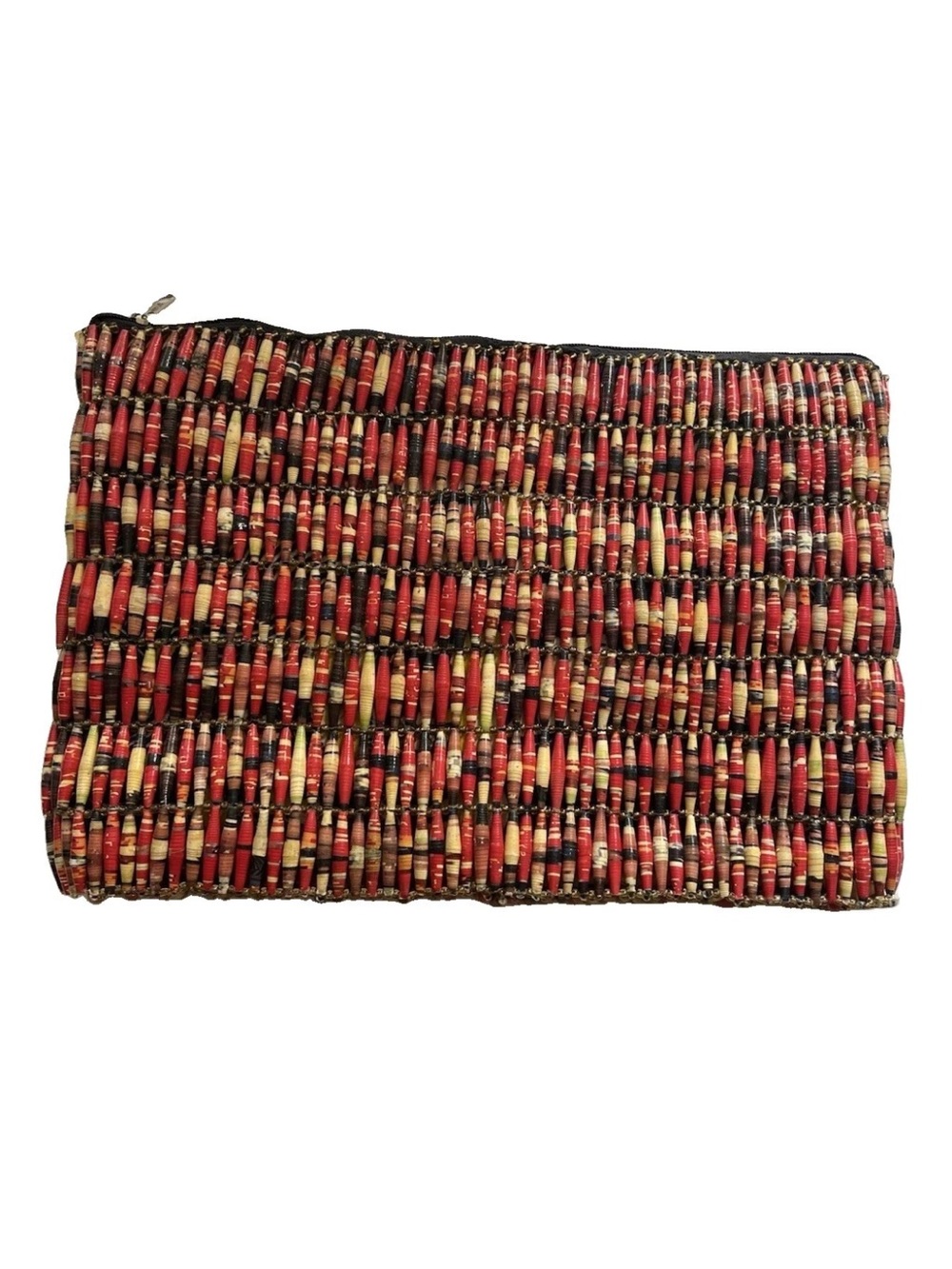 African Rolled Paper Bead Beaded Padded Bag Tablet Holder RARE Handmade 10”x14”